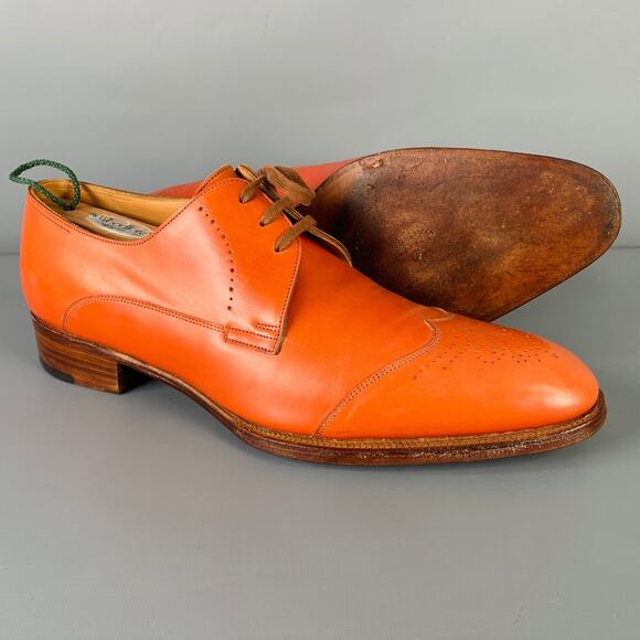 JOHN LOBB Size 8.5 Orange Perforated Leather Lace-Up Shoes - Picture 5 of 9